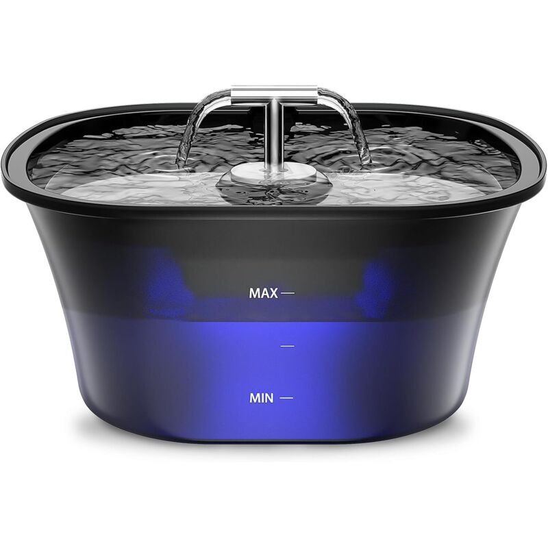 Katzenbrunnen, 2,5 l, ultraleise mit integrierter LED-Beleuchtung und Aktivkohlefilter, leicht zu reinigen, mit zwei Auslässen