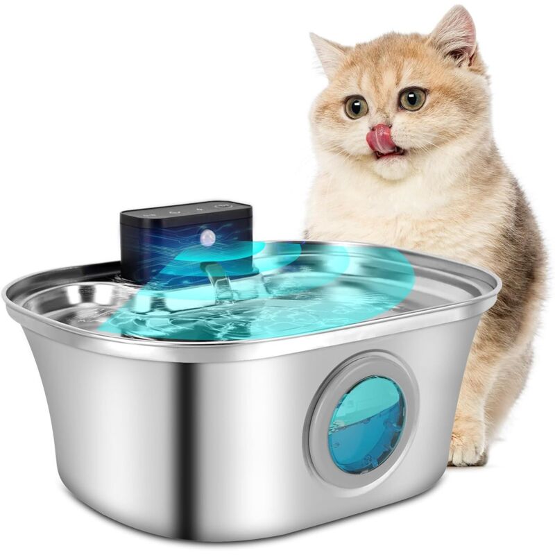 Katzenbrunnen aus Edelstahl, 3,2 l, kabelloser Brunnen, automatischer Wasserbrunnen mit Sensor, Mehrfachfiltration, ultraleise, fließendes Wasser