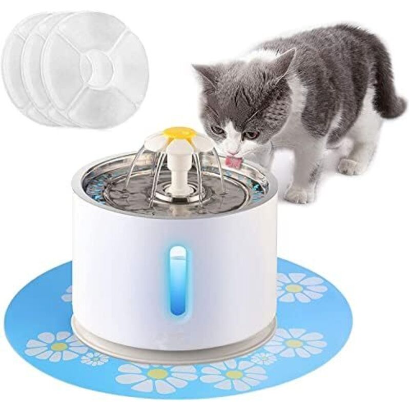 Katzenbrunnen mit Bewegungssensor für Haustierbrunnen, 2,4 l Hunde- und Katzenbrunnen mit Wasserstandsfenster und LED-Licht für Wassermangelwarnung