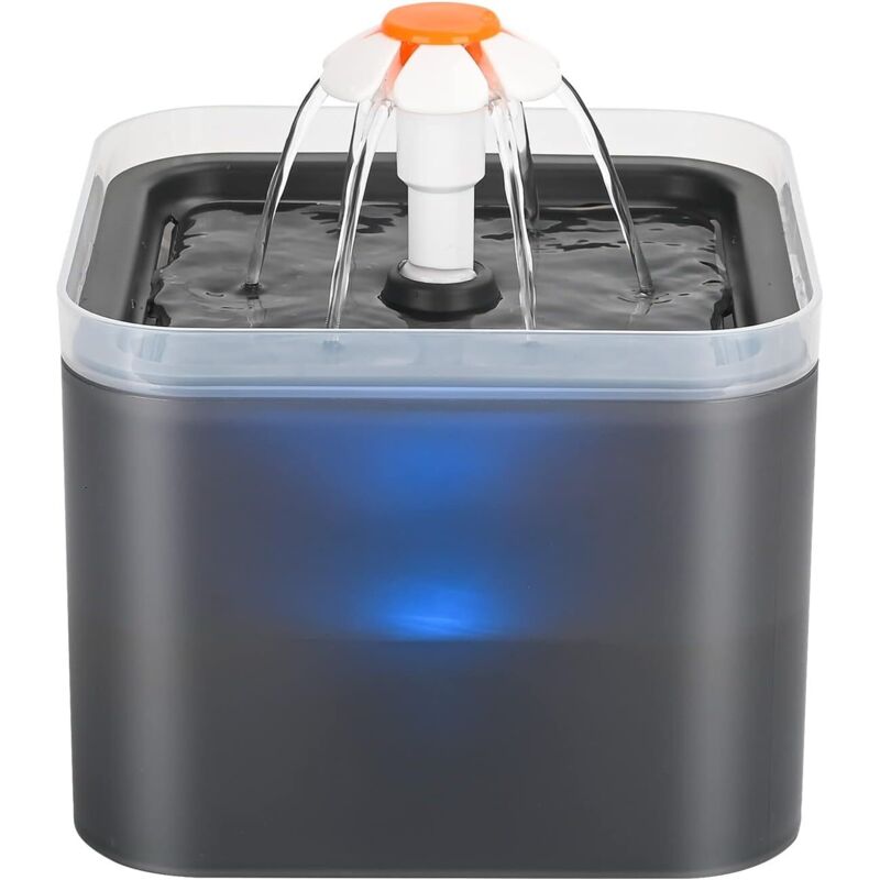 Katzenbrunnen, ultraleiser Katzenbrunnen mit LED-Beleuchtung, 2 Liter, Mehrfachfilterung, drei Wasserflussmodi, grau