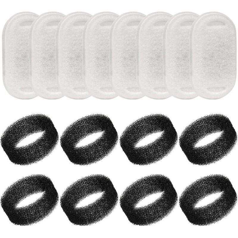 Tonchean - Katzenbrunnenfilter, 16 Stück Ersatzfilter für Katzen- und Hundebrunnen, Aktivkohlefilter für 3,2L Edelstahl-Katzenbrunnen (8 + 8 Stück)