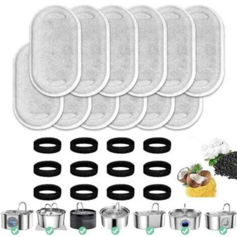 Katzenbrunnenfilter, 24er-Pack Katzenbrunnenfilter, 12 Kohlefilter und 12 Schaumstoffschwämme, Ersatzschaumstofffilter für Katzenbrunnen.