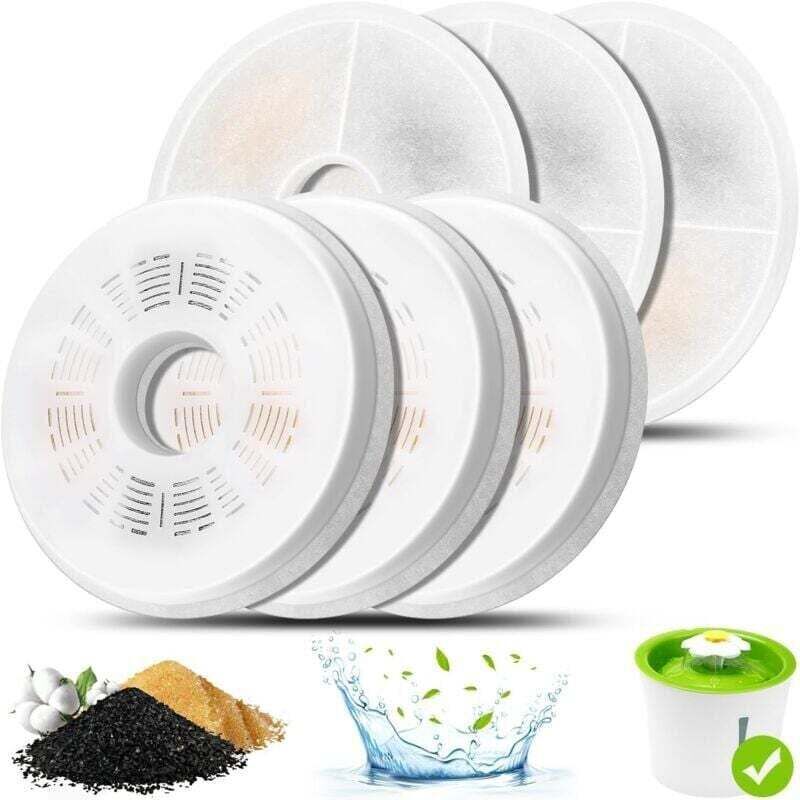 Katzenbrunnenfilter, 6er-Pack Dreifach-Filter für Katzenbrunnen, kompatibel mit 3-Liter-Wasserspendern für Haustiere, Ersatzfilter mit Aktivkohle