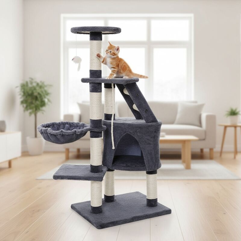 Katzenkratzbaum 120CM Kratzbaum Anthrazit Katzenbaum Kletterbaum Naturkratzbaum