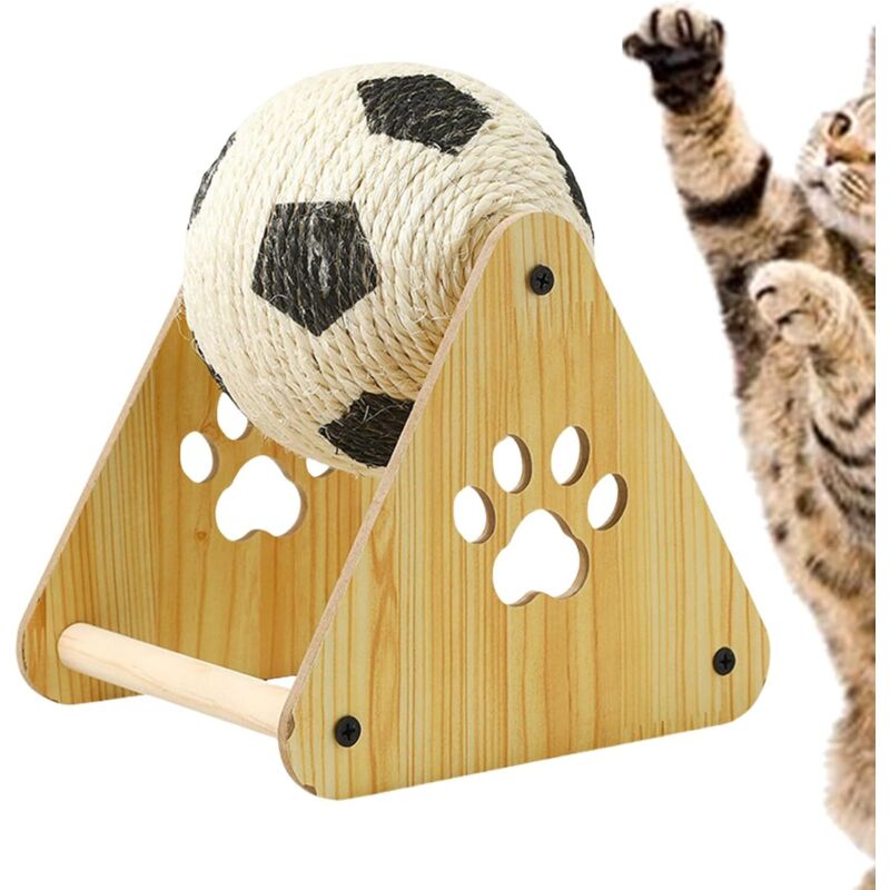 Katzenkratzbaum, natürliches Sisalballspielzeug, vertikales Laufrad im Fußballdesign für Kätzchentraining, Krallenschleifen und Klettern, für kleine,