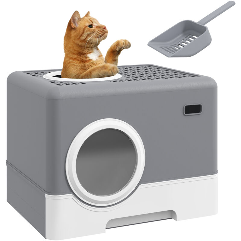 Katzentoilette Katzenklo, 2 Ausgänge, herausnehmbare Bodenwanne, 52 x 41 x 38, 5 cm, Grau