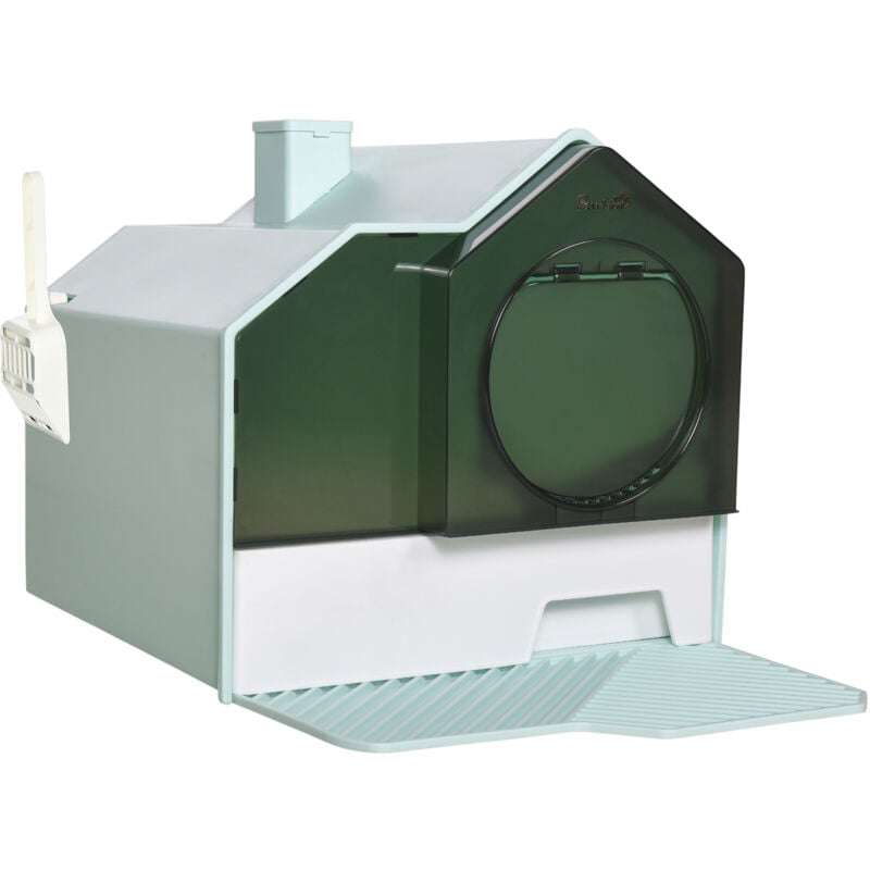 PawHut Katzentoilette Katzenklo mit Haube Katzentoilette mit Bodenwanne Schaufel Filter XXL Cat Litter Box für Katzen bis 5 kg 47 x 45 x 42 cm