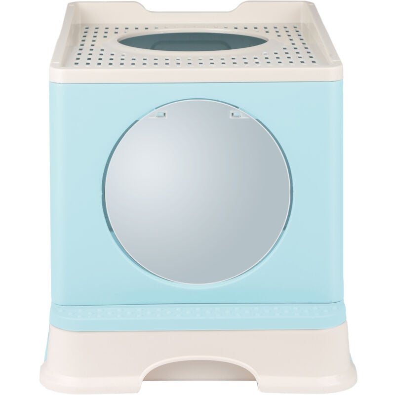 Katzentoilette Katzenklo mit Deckel, ausziehbares Tablett, Schaufel, 48 x 39 x 34 cm Blau