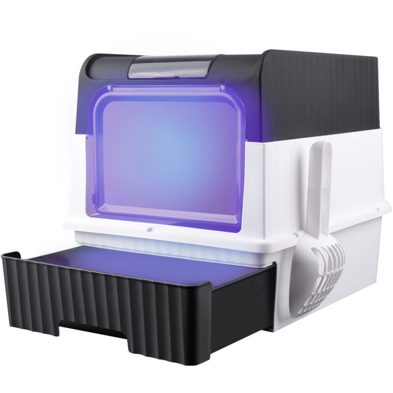 Haloyo - Katzentoilette Katzenklo mit Deckel Ultraviolette Sterilisation 48x35x36cm Schwarz