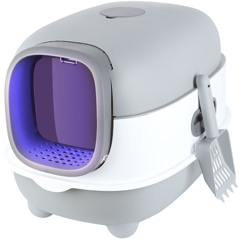 Katzentoilette Mit UV-Licht Haloyo Faltbare geschlossene Katzentoilette mit Vordertür und Einstieg von Oben, mit Kunststoffschaufel,36 x 51 x