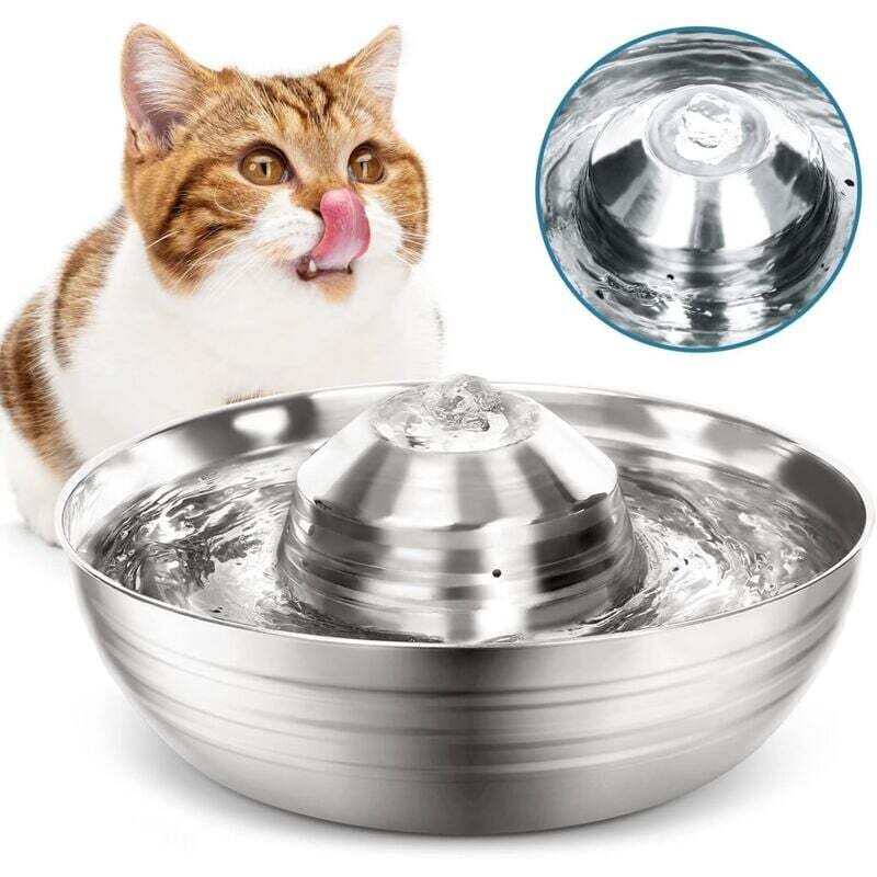 Katzentrinkbrunnen, 2 l Katzenbrunnen aus Edelstahl, ultraleiser Katzenwasserspender mit Pumpe und Filter, 4-stufige Filterung mumu