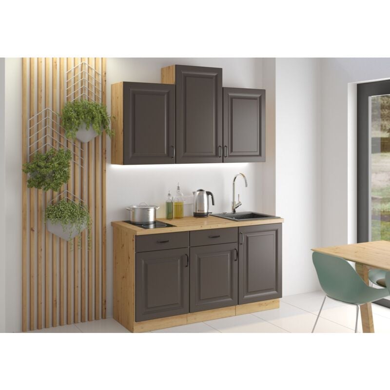 Küche Stilo Grau + Artisan 150 Küchenzeile Küchenblock Einbauküche Singleküche