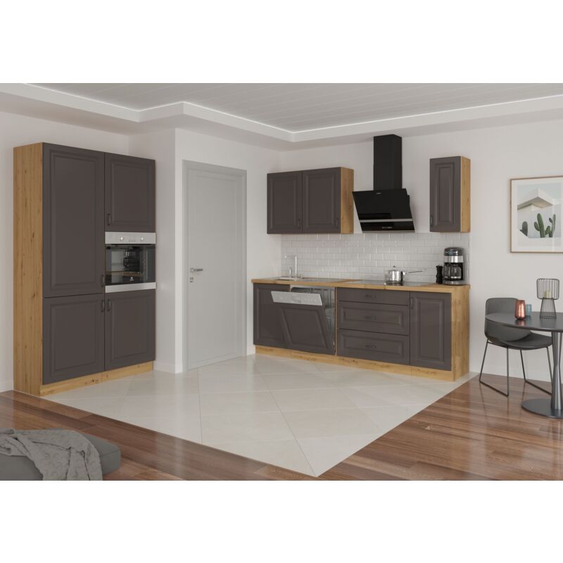 Küche Stilo Grau + Eiche Artisan 230 + 120 Küchenzeile Küchenblock Einbauküche