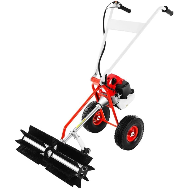 Kehrmaschine Benzin,43CC 1.7HP Benzin Motorbürste Motorbesen mit Rädern,Handkehrmaschine Schneefräse Für Die Reinigung Von Rasen, Laub, Kunstrasen,