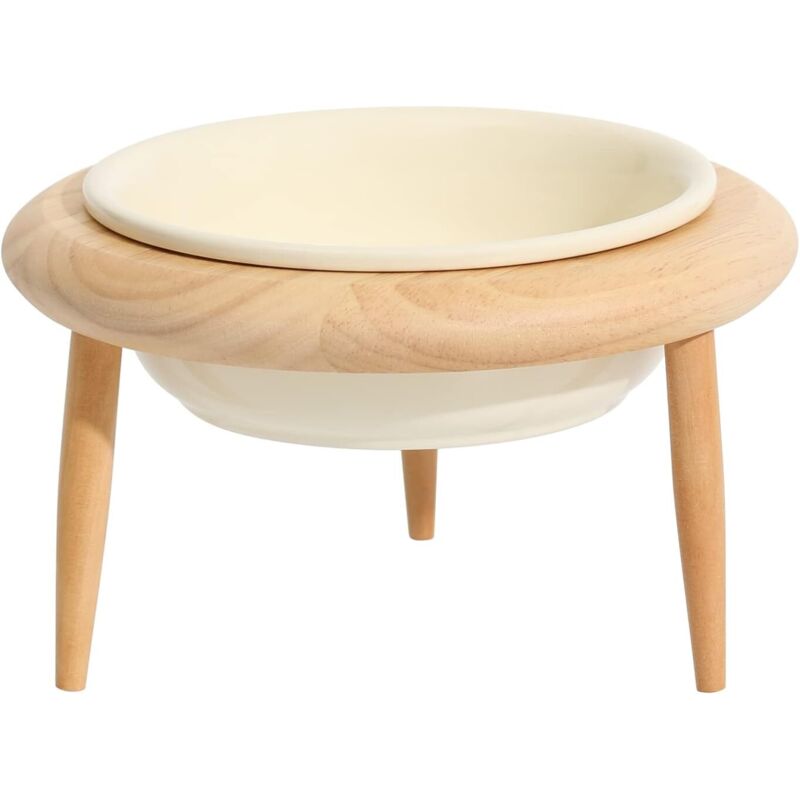 Keramik-Katzennapf, verstellbarer Katzenfutternapf, erhöhter und geneigter Katzennapf, Tierbedarf, erhöhter geneigter Katzennapf (300 ml, cremeweiß)