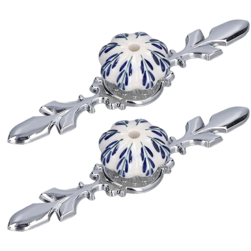 Keramik-Schrankgriff, einfacher moderner Stil, handbemalte Keramik-Schrankknöpfe, 1061D, Pachira Macrocarpa, blaues und weißes Porzellan, 2 Stück