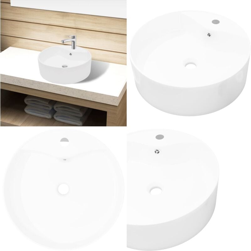Vidaxl - Keramik Waschbecken Hahnloch/Überlaufloch weiß rund - Keramik Waschbecken - Badezimmer Waschbecken - Rundes Waschbecken - Weiße Keramik