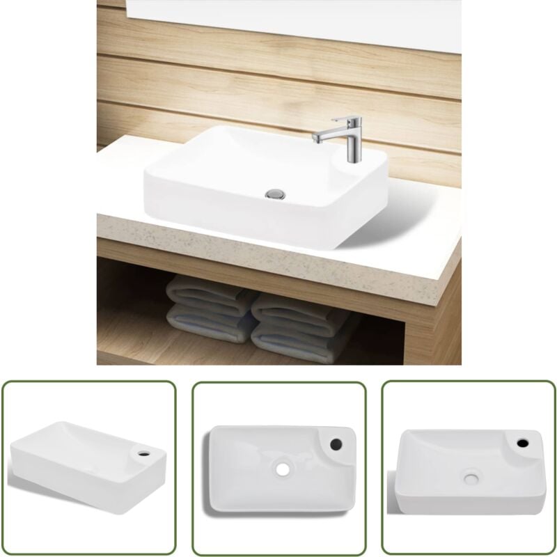 Werwing - Keramik Waschbecken mit Hahnloch weiß - Waschbecken - Keramik Waschbecken - Weiße Waschbecken - Badezimmer Waschbecken - Aufputz Waschen