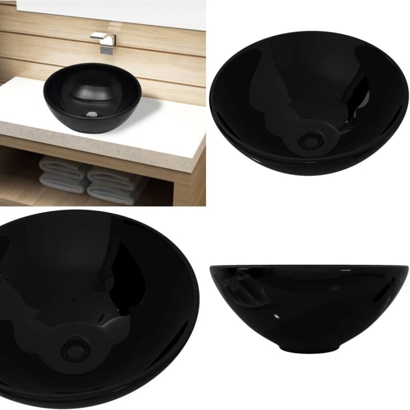 Vidaxl - Keramik Waschbecken rund schwarz - Keramik Waschbecken - Rundes Waschbecken - Schwarzes Waschbecken - Waschbecken Über Dem Unterschrank