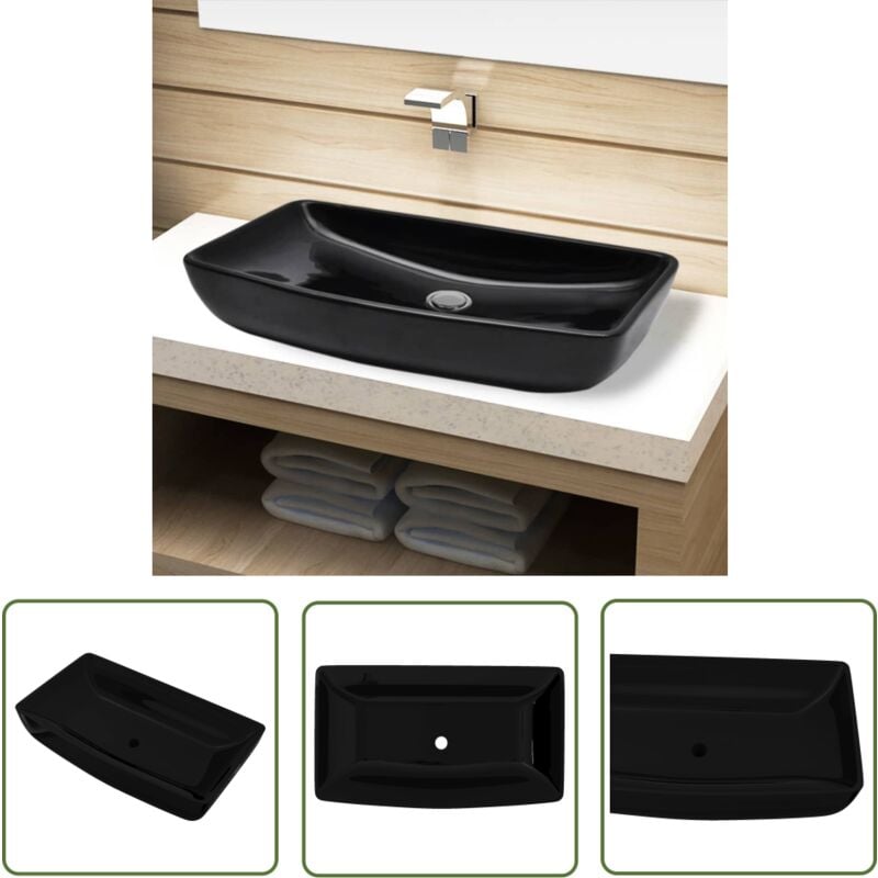 Keramik Waschbecken schwarz rechteckig - Keramik Waschbecken - Schwarzes Waschbecken - Rechteckiges Waschbecken - Badezimmer Waschbecken