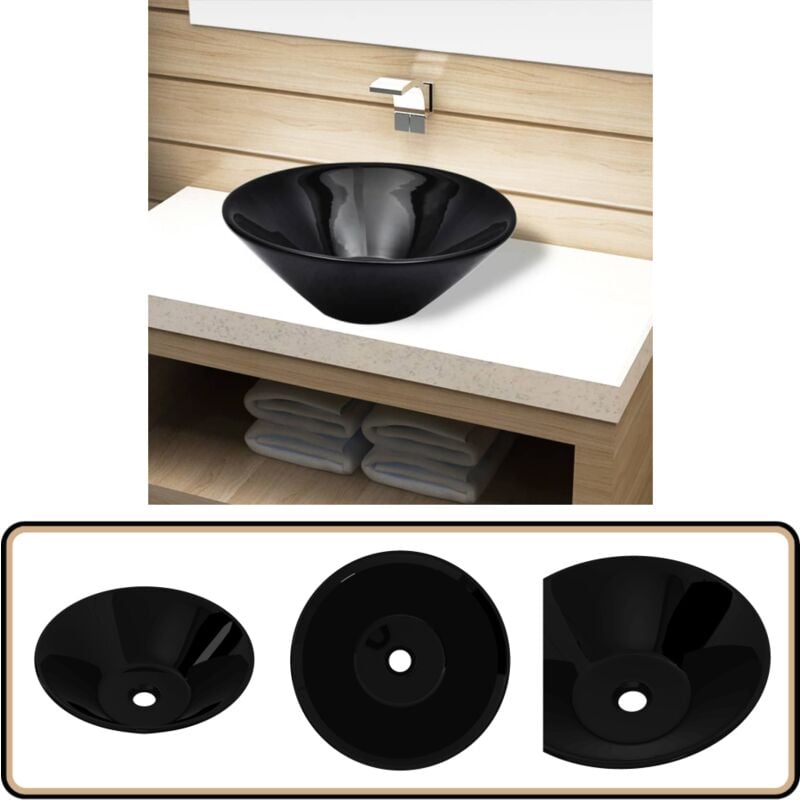 Keramik Waschbecken schwarz rund - Keramik Waschbecken - Schwarzes Waschbecken - Rundes Waschbecken - Badezimmer Waschbecken - Unterschrank