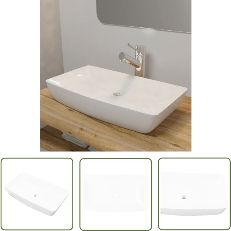 Keramik Waschtisch Waschbecken Rechteckig Weiß 71 x 39 cm - Waschbecken - Keramikwaschbecken - Eckwaschbecken - Weißes Waschbecken - Modernes