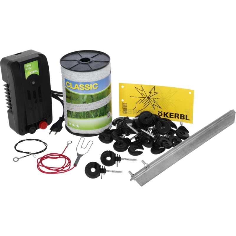 Kerbl - Hobby Weidezaun-Starterset mit 230-Volt-Netzgerät, Weidezaunband, Erdpfahl