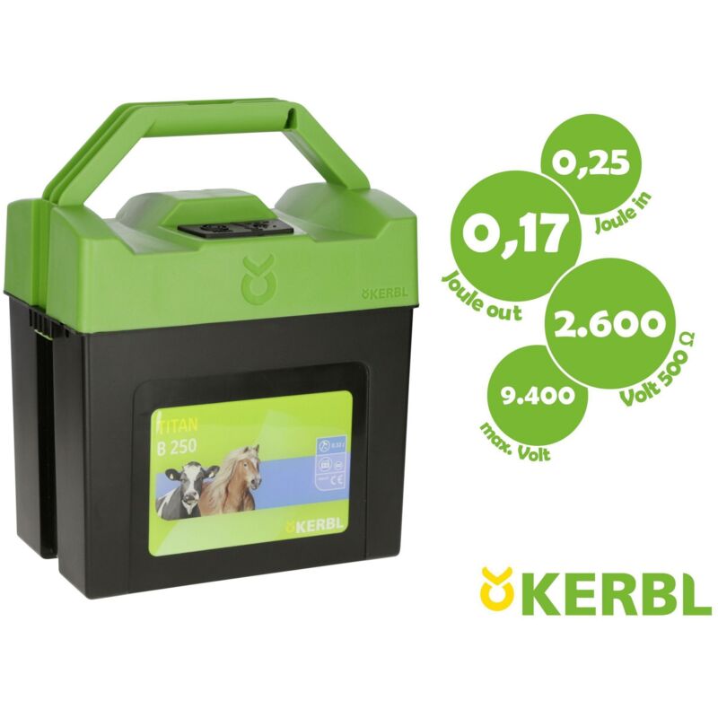 Kerbl - Weidezaungerät Titan B250 Batteriegerät, Zaungerät für Pferde etc.