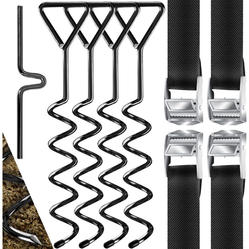 Kesser - 4 Bodenanker, Erdanker 9-teiliges Set, Befestigung für Trampolin, Schaukel, Pavillon, Partyzelt, Gartenhaus, Schaukel, Zelt, aus 1cm ø,