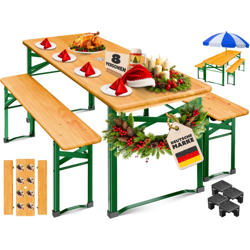 Bierzeltgarnitur 3 teilig Gartenmöbel-Set Klappbar 170 x 46 x 75cm 2X Bierbänke 1x Biertisch Festzeltgarnitur Biertisch Stehtisch Sitzgarnitur