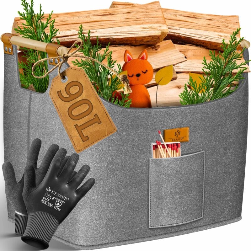 Brennholzkorb Kaminholztasche extra dicker Filz Feuerholzkorb faltbar mit verstärkten Holzgriffen für Holz, Zeitung oder Brennholz Inkl.