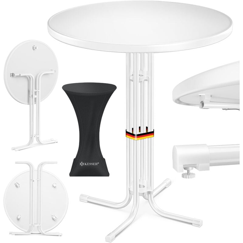 Gastro Stehtisch klappbar - Gastronomie Bistrotisch rund - Wetterbeständiger Klapptisch Gartentisch - Runder Partytisch - Hitzebeständig Weiß / ø 80