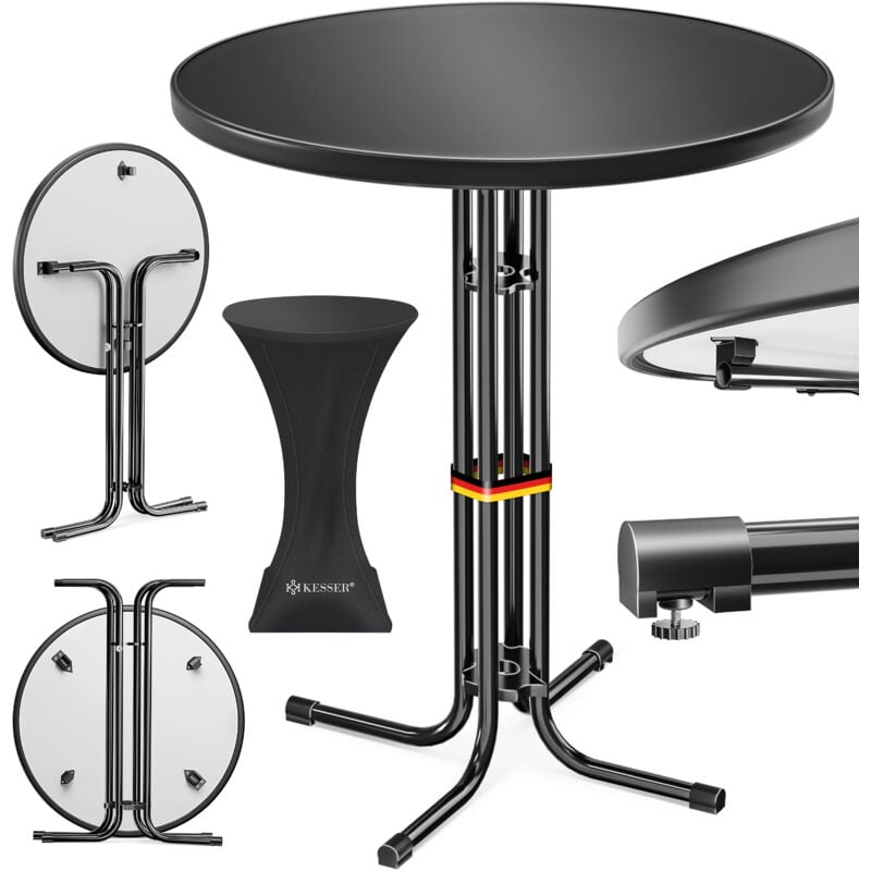 Gastro Stehtisch klappbar - Gastronomie Bistrotisch rund - Wetterbeständiger Klapptisch Gartentisch - Runder Partytisch - Hitzebeständig Schwarz / ø