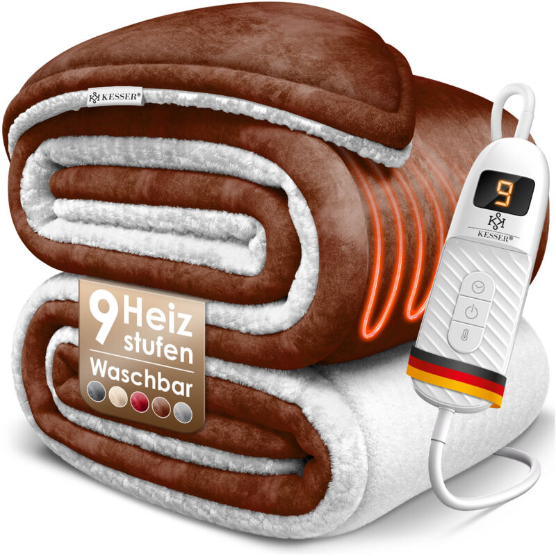 Kesser - Heizdecke mit Abschaltautomatik Doppelseitig Elektrische Wärmedecke Kuscheldecke Bett Sofa 9 Temperaturstufen & waschbar bis 40°C mit Timer
