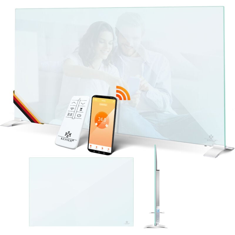Infrarotheizung Glaskonvektor Glasheizung Energiesparend 2in1 Standgerät & Wandmontage Elektroheizung mit Erkennung Offener Fenster + Fernbediednung