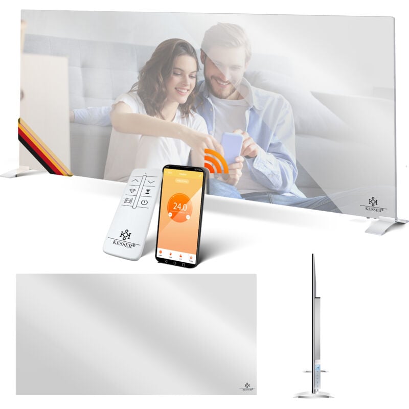 Infrarotheizung, Spiegelheizung Energiesparend 2in1 Standgerät & Wandmontage, Elektroheizung mit Erkennung Offener Fenster + Fernbedienung,