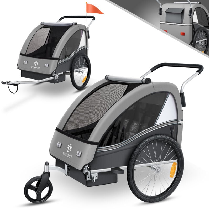 Kesser - Kinderanhänger Fahrradanhänger Sport-RX 2 in 1 Joggerfunktion Kinderfahrradanhänger + 5-Punkt Sicherheitsgurt 360°-Vorderrad Jogger Buggy