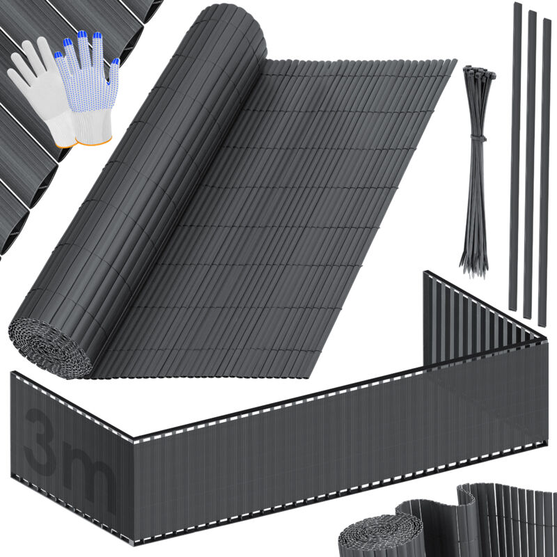 KESSER® PVC Sichtschutzmatte Sichtschutzzaun Balkonverkleidung Windschutz Wetterfest verstärkten Lamellen für Garten Balkon Terrasse Outdoor Schwarz