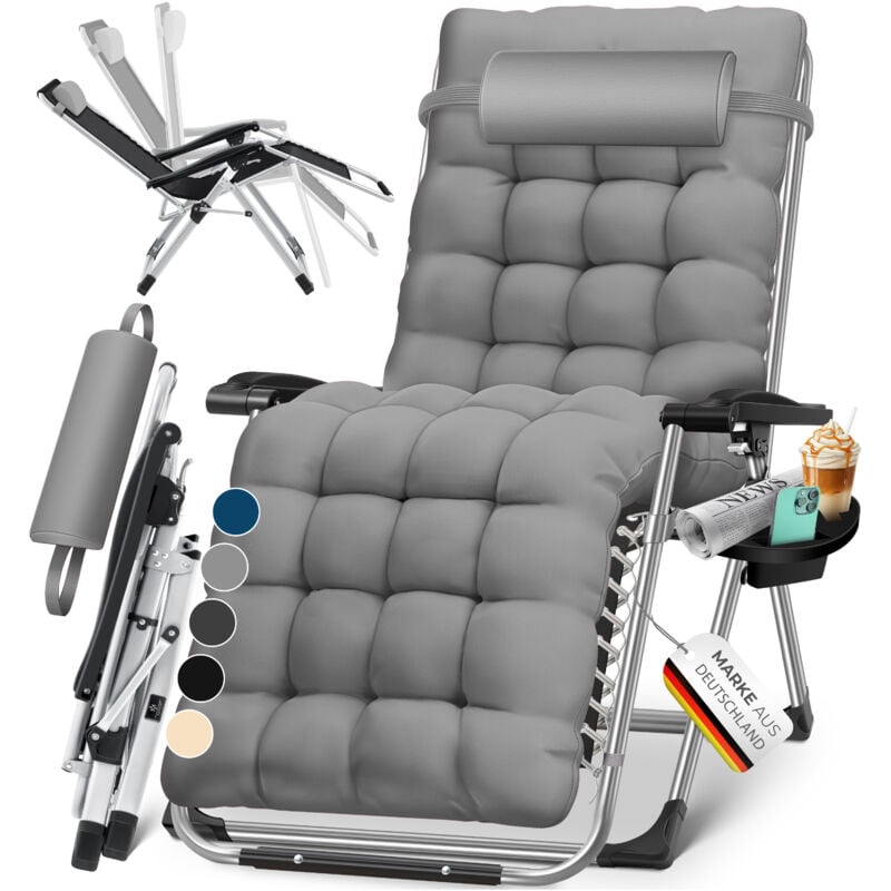 Kesser - Sonnenliege Liegestuhl Klappbar Mit Getränkehalter Gartenstuhl Mit Auflage Polster Liegestuhl Extra groß Gartenliege Verstellbare