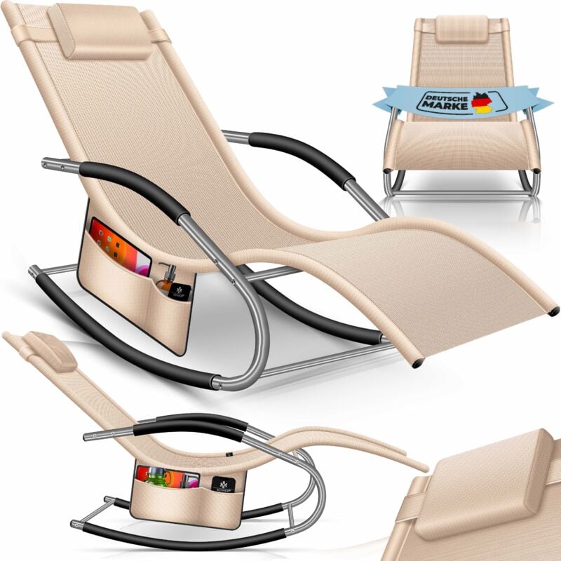 Sonnenliege Relaxliege Schwungliege Gartenliege Gartenstuhl Klappstuhl faltbar Liegestuhl Schaukelsessel ergonomische Relaxsessel Beige - Kesser