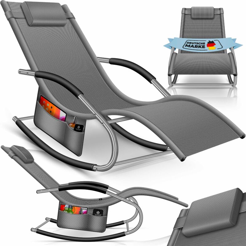 KESSER® Sonnenliege Relaxliege Schwungliege Gartenliege Gartenstuhl Klappstuhl faltbar Liegestuhl Schaukelsessel ergonomische Relaxsessel Grau