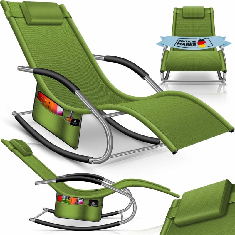Sonnenliege Relaxliege Schwungliege Gartenliege Gartenstuhl Klappstuhl faltbar Liegestuhl Schaukelsessel ergonomische Relaxsessel Khaki - Kesser