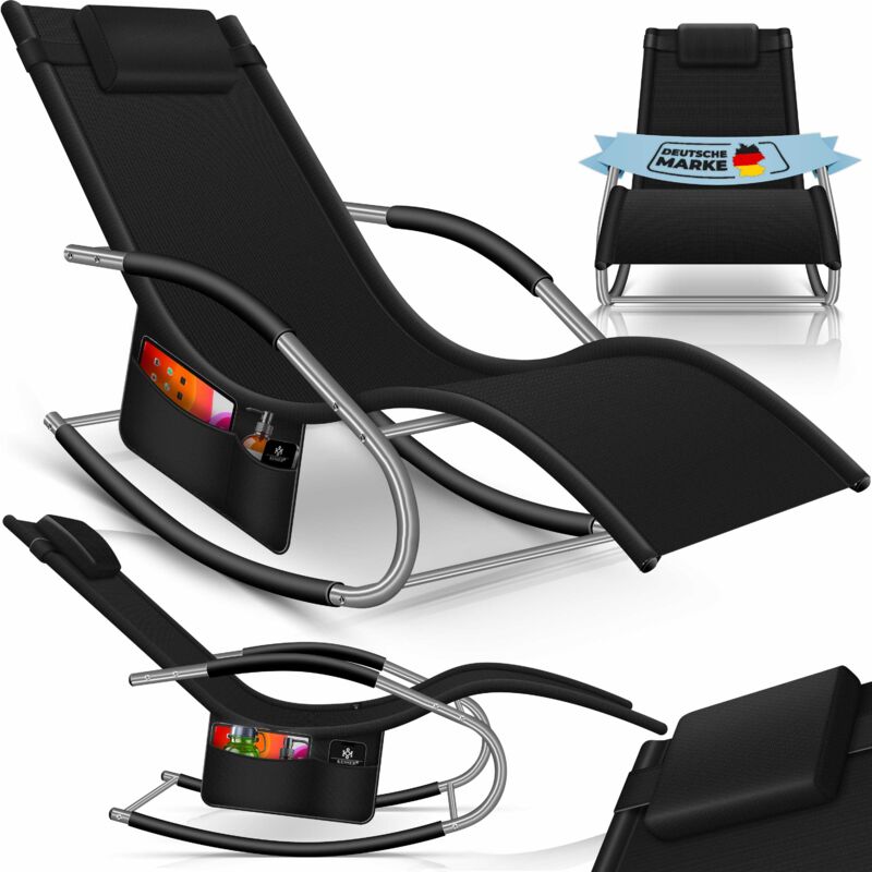 Sonnenliege Relaxliege Schwungliege Gartenliege Gartenstuhl Klappstuhl faltbar Liegestuhl Schaukelsessel ergonomische Relaxsessel Schwarz - Kesser