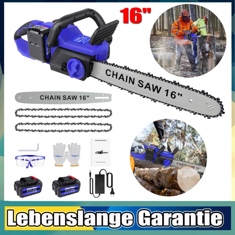 Dayplus - Kettensäge mit Akku und Ladegerät 16 Zoll Einhand Elektrische Kettensäge+zubehör