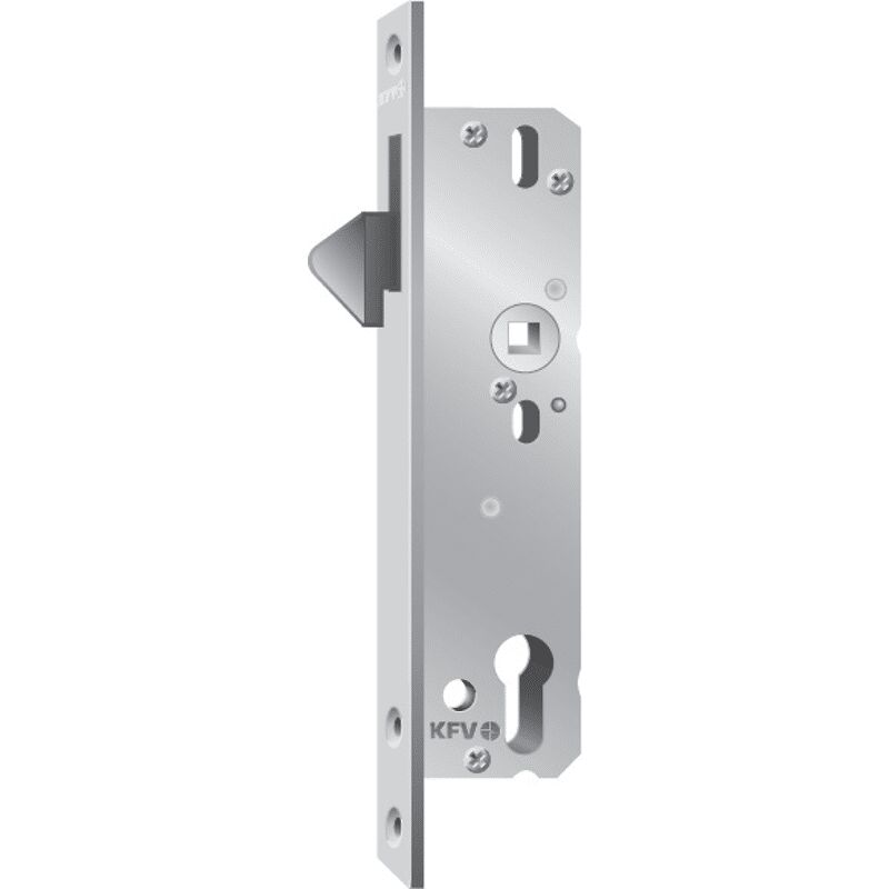 KFV - Schiebetürschloss mit Hakenfalle, pzw, dm 30mm, Nuss 8 mm, 92mm, silb.vzkt