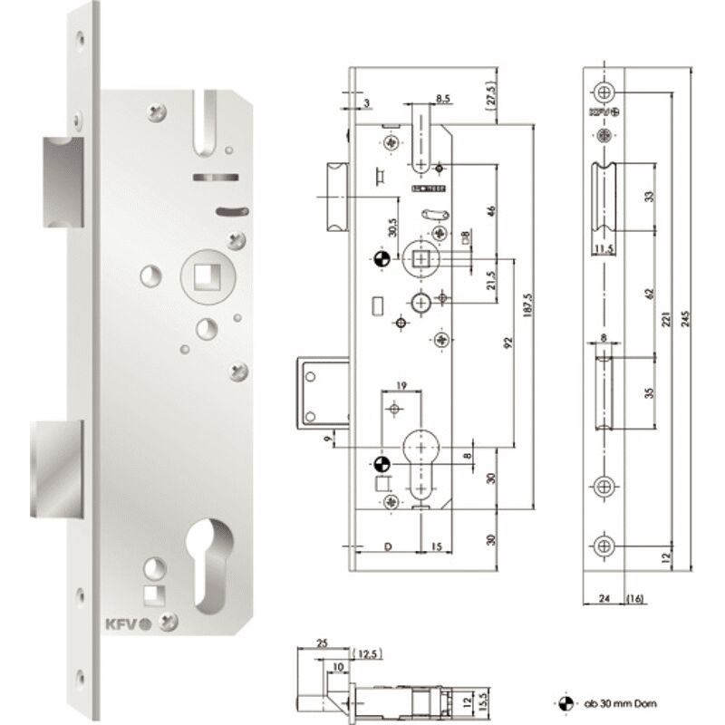 KFV Schmalkastenschl. 59 PZW, DM 35 mm Nuss 10 mm, Niro U-Stulp 24x6x245 mm