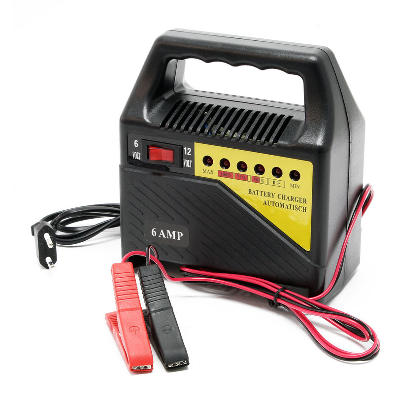 Wiltec - Batterieladegerät 6V 12V 6A Batterie und Ladegerät für Kfz, Motorräder, Rasenmäher, kleine Boote, Akkuladegerät mit Abschaltautomatik