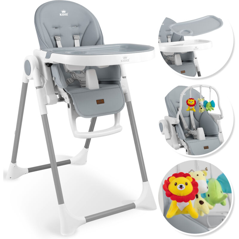 3in1 Hochstuhl Kinderhochstuhl inkl. Spielbügel Babyliege Kombihochstuhl Babyhochsitz 7 höhenverstellbar Verstellbare Rückenlehne Hellgrau - Kidiz