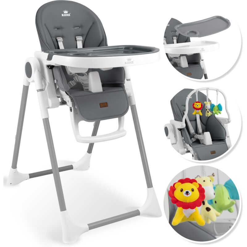 KIDIZ® 3in1 Hochstuhl Kinderhochstuhl inkl. Spielbügel Babyliege Kombihochstuhl Babyhochsitz 7 höhenverstellbar Verstellbare Rückenlehne Dunkelgrau