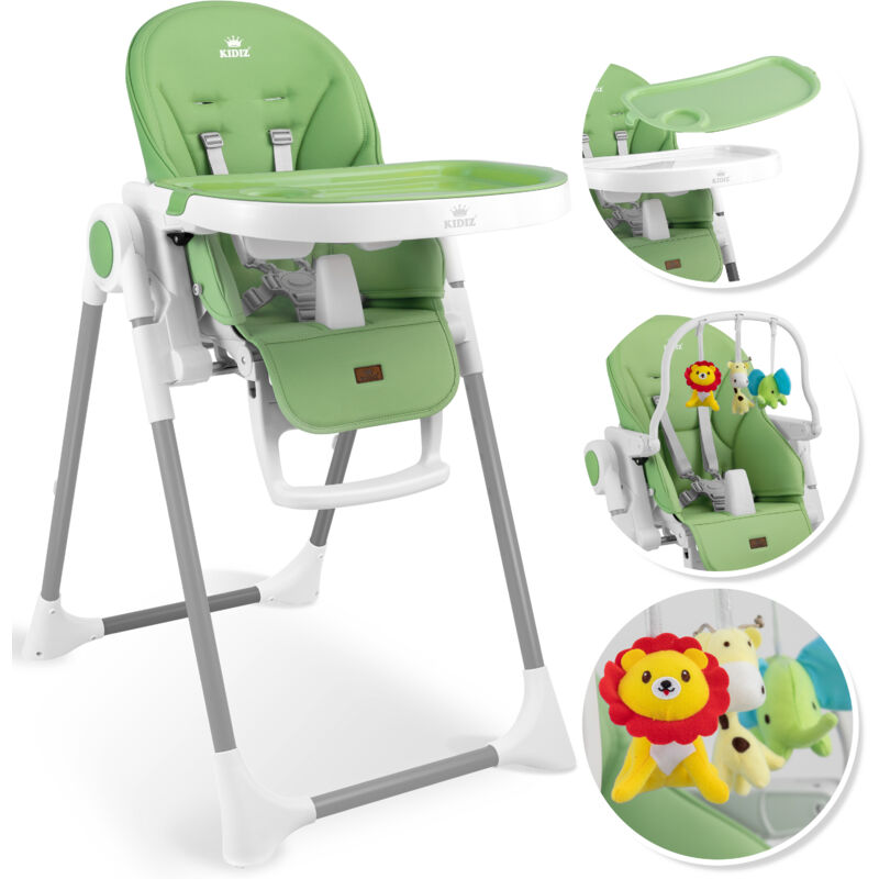3in1 Hochstuhl Kinderhochstuhl inkl. Spielbügel Babyliege Kombihochstuhl Babyhochsitz 7 höhenverstellbar Verstellbare Rückenlehne Grün - Kidiz